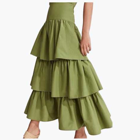 Green Country Road Cotton Long Ruffle Skirt