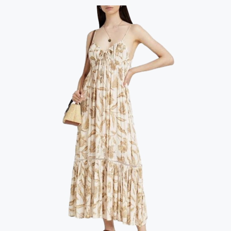 Beige Printed Tigerlily Viscose Long Dress