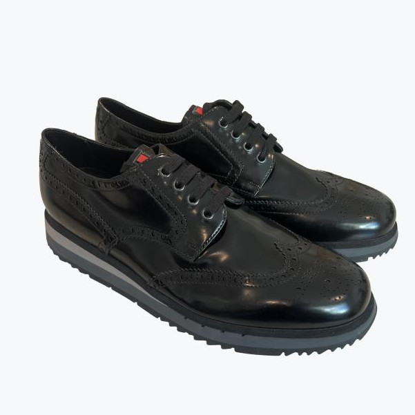 Black Prada Leather Lace Up Shoes